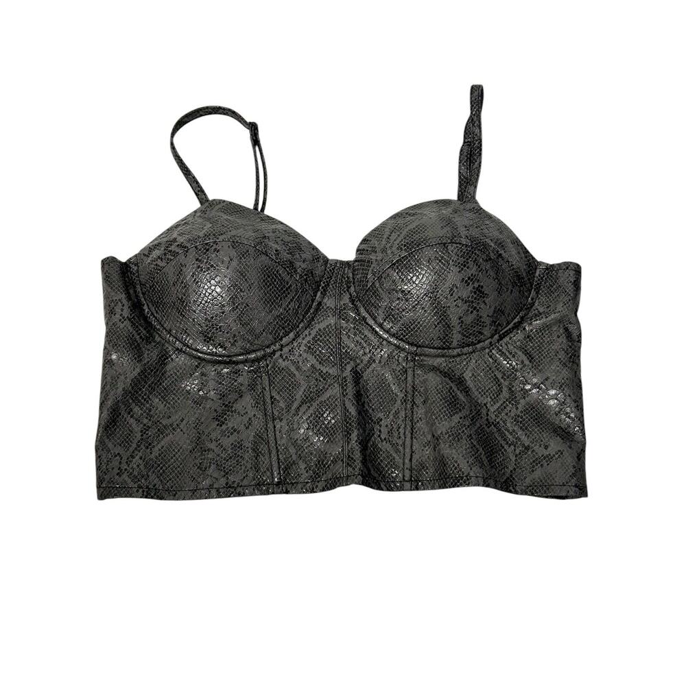 Say What Top Bustier Size M Grey Snake Print Tank Padded Zip Up Sexy Cropped